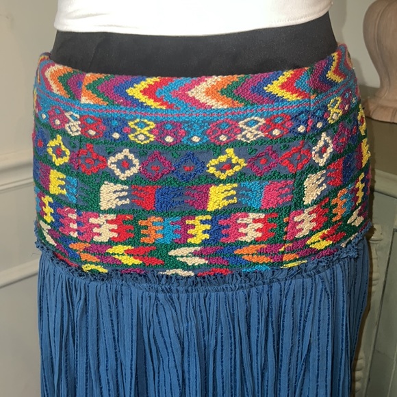 Free People Blue El Paso Embroidered X High Waist Maxi Skirt, Size SM - Picture 9 of 11